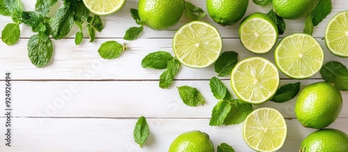 Sliced and whole limes alon...