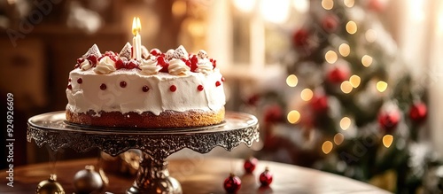 Christmas cake on an ornate...