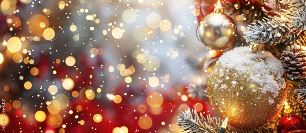 Christmas gold ball tree with white red and gold background for a greeting card. with copy space image. Place for adding text or design Christmas gold ball tree with white red and gold background for a greeting card. with copy space image. Place for adding text or design