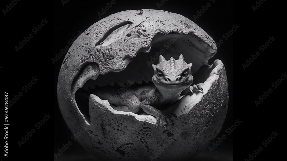 Fototapeta premium Abstract dragon egg with baby dragon hatchling
