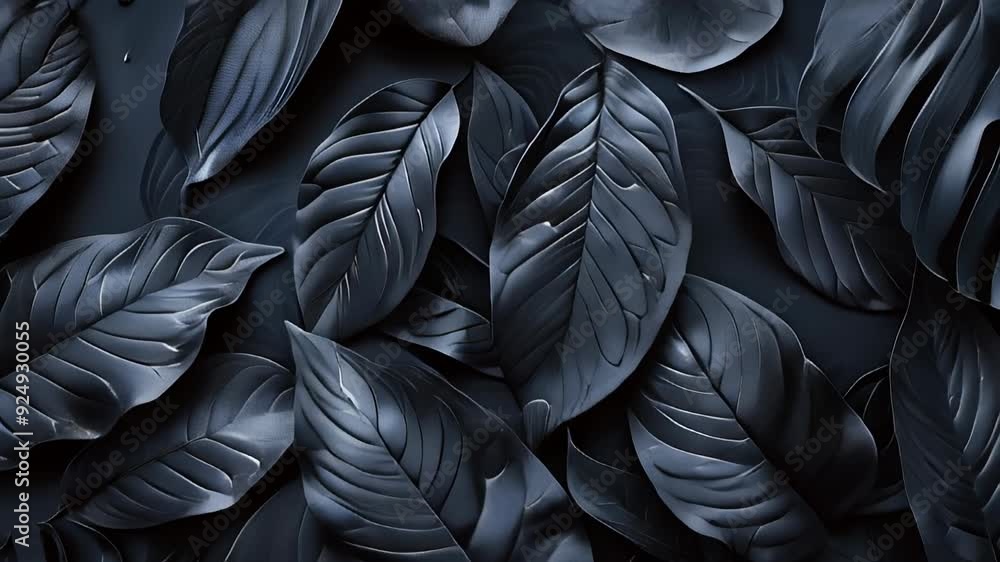 Dark blue minimalist background of tropical leaves in motion Dark blue minimalist background of tropical leaves in motion