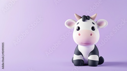 Cute Toy Cow Figurine on Lavender Background