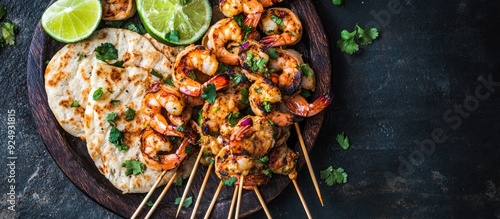 Shrimp skewers served with ...