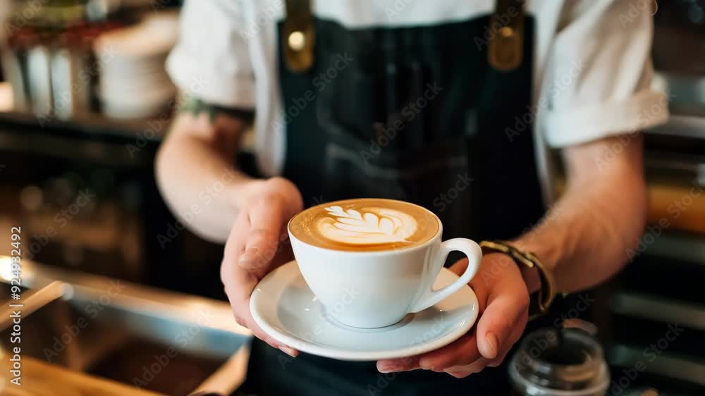 Barista Serving Coffee with Latte Art Barista Serving Coffee with Latte Art