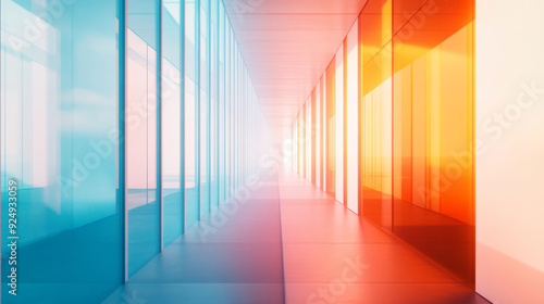 Gradient frosted glass effect virtual background, bright, blue, orange, white, C4D modeling technology background