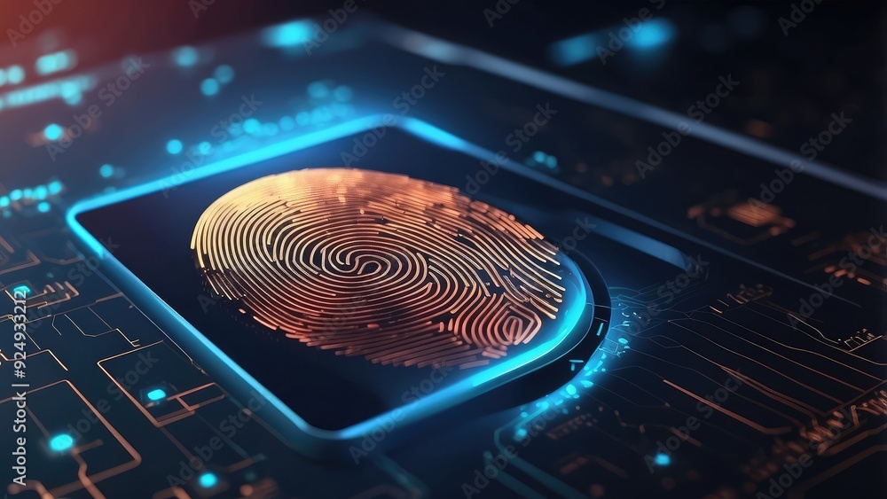 Digital fingerprint identification, security, and biometrics. system for fingerprint scanning. three-dimensional rendering