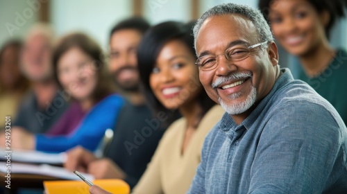 A group of adults in a continuing education class, engaged in learning new skills and knowledge, with a mix of ages and backgrounds, showcasing the lifelong pursuit of education and the opportunities