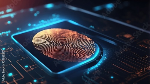 Obraz na płótnie Digital fingerprint identification, security, and biometrics. system for fingerprint scanning. three-dimensional rendering w salonie