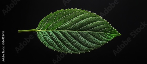Green leaf against a black ...