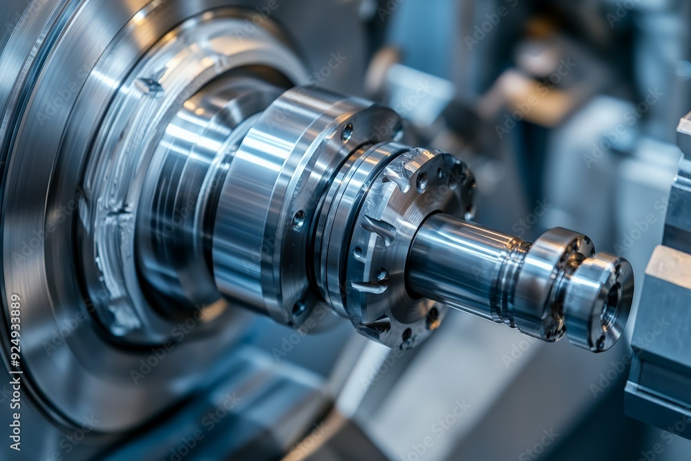 Close-up of a precision metalworking machine in operation, showcasing detailed metal components and machinery in an industrial setting. Close-up of a precision metalworking machine in operation, showcasing detailed metal components and machinery in an industrial setting.