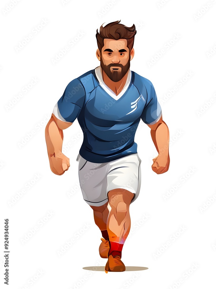 cartoon smart full body rugby player isolated on white background cartoon smart full body rugby player isolated on white background