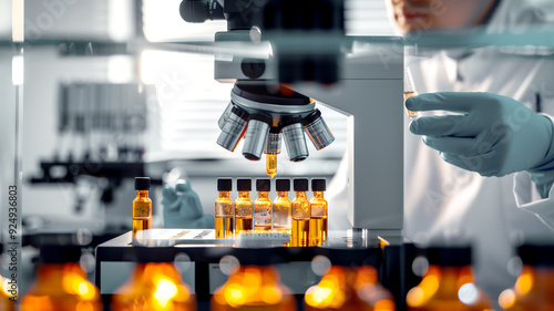 Wallpaper Mural A high-quality microscope and an array of laboratory glassware are arranged on a pristine white surface, symbolizing scientific discovery and innovation. Torontodigital.ca