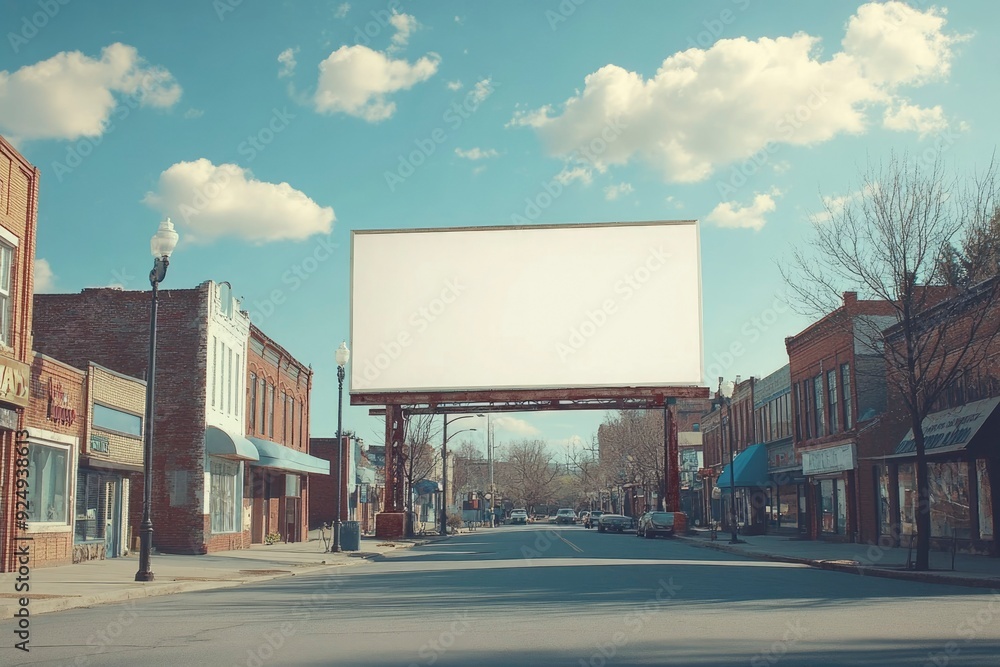 Obraz premium Blank Billboard on a Small Town Street