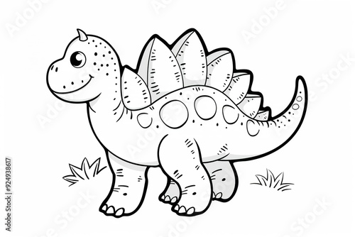 Fototapeta Naklejka Na Ścianę i Meble -  Cute dinosaur coloring page featuring a smiling stegosaurus with simple outlines