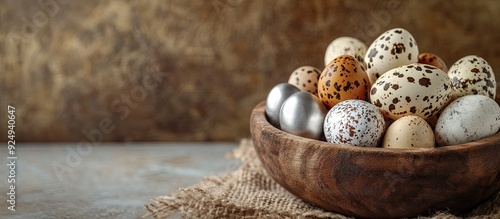 Quail eggs with varied colo...