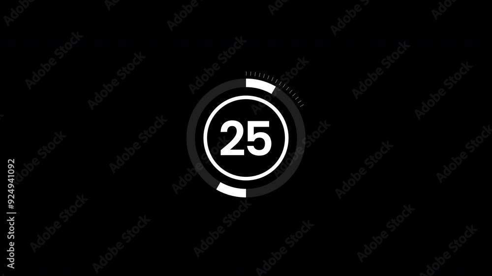 30 second countdown timer animation, from 30 to 0 on black background. 4k VIdeo