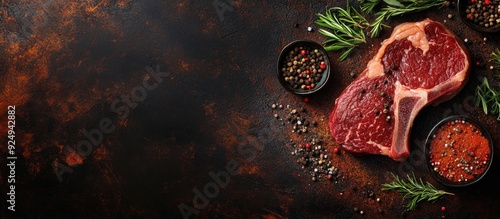 Raw rib eye beef steak with...