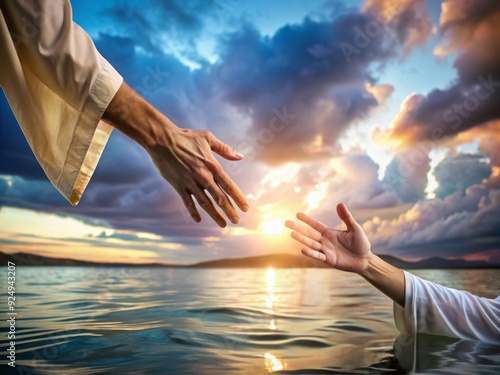 A comforting hand reaches out to offer support and guidance, symbolizing rescue, salvation, and reassurance in a moment of need or crisis.