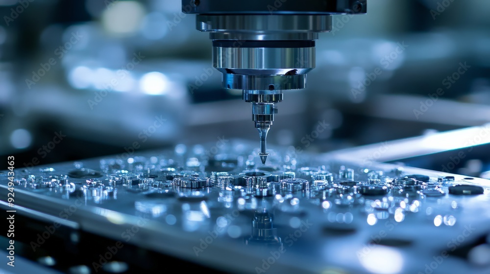 Close-up of CNC machine milling a precision part in a high-tech industrial setting, showcasing advanced manufacturing technology and intricate detail. Close-up of CNC machine milling a precision part in a high-tech industrial setting, showcasing advanced manufacturing technology and intricate detail.