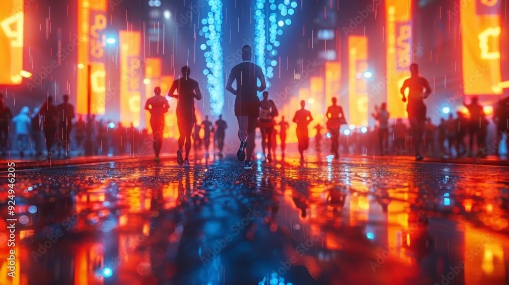 3D render of a diabetes awareness marathon with runners and banners, background glowing with energy and motivation 3D render of a diabetes awareness marathon with runners and banners, background glowing with energy and motivation