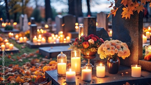 Candles lit at the cemetery for the celebration 