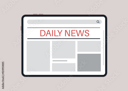A contemporary tablet in a modern, minimalist design presents a bold headline of daily news, ready to inform readers with the latest updates