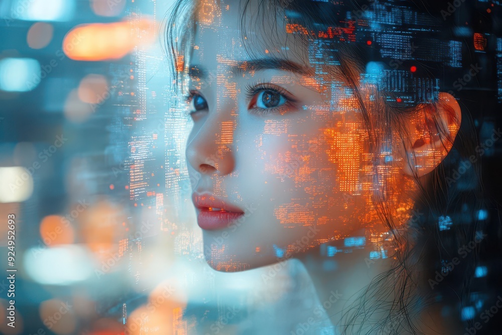aigenerated portrait of confident businesswoman data streams flowing through her silhouette merging human intuition with machine learning aigenerated portrait of confident businesswoman data streams flowing through her silhouette merging human intuition with machine learning