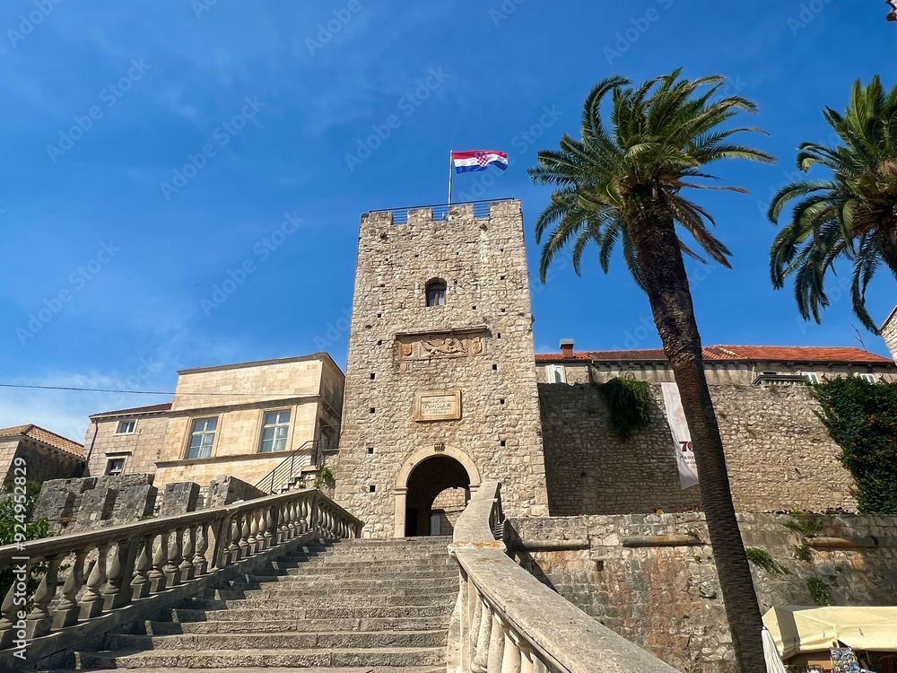 Naklejka premium The Land Gate, the main gate to the old town of Korcula, Croatia