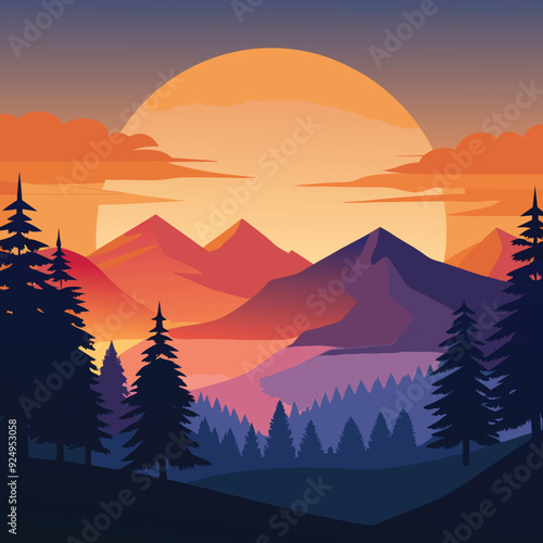 A poster with a full moon and mountains in the background.