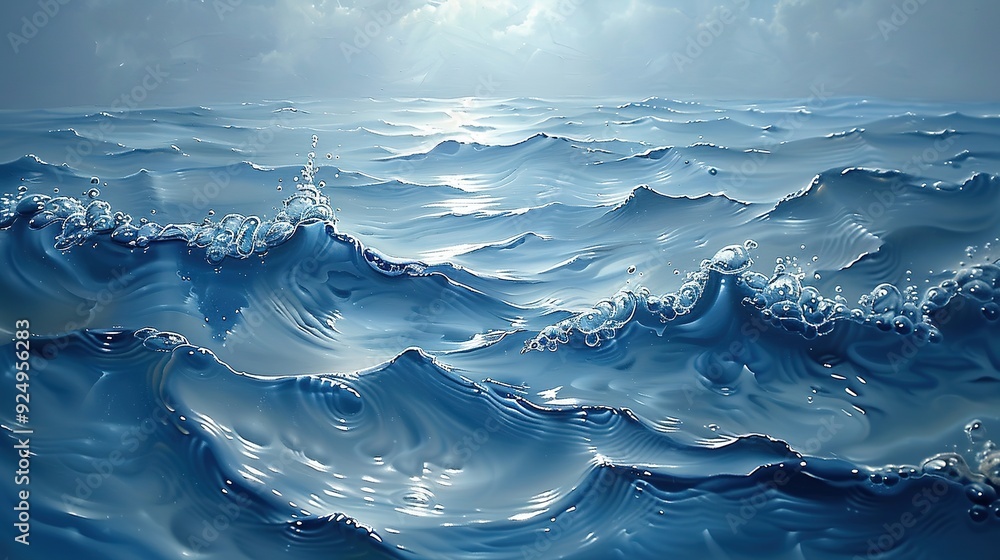 Serene Ocean Scene: Light Blue Ripples of Seawater Gently Lapping Shoreline, Tranquil Beach View Serene Ocean Scene: Light Blue Ripples of Seawater Gently Lapping Shoreline, Tranquil Beach View
