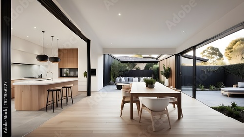 A deck, patio, and courtyard area have been added as part of the refurbishment of a contemporary Melbourne home expansion.