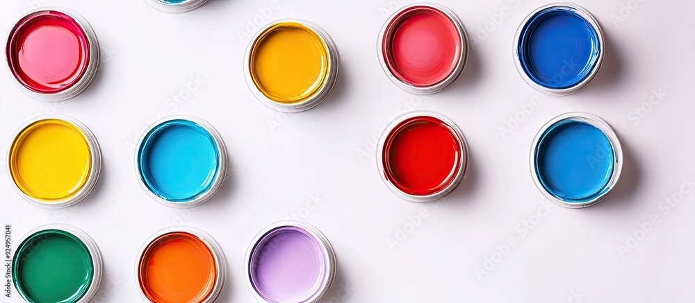 colorful paint can pattern on a white background. with copy space image. Place for adding text or design colorful paint can pattern on a white background. with copy space image. Place for adding text or design