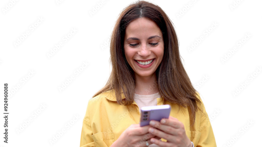 happy young woman enjoying and using smartphone happy young woman enjoying and using smartphone