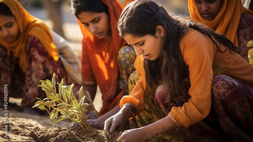 Pakistani women participating in a community service project on National Womena??s Day photo