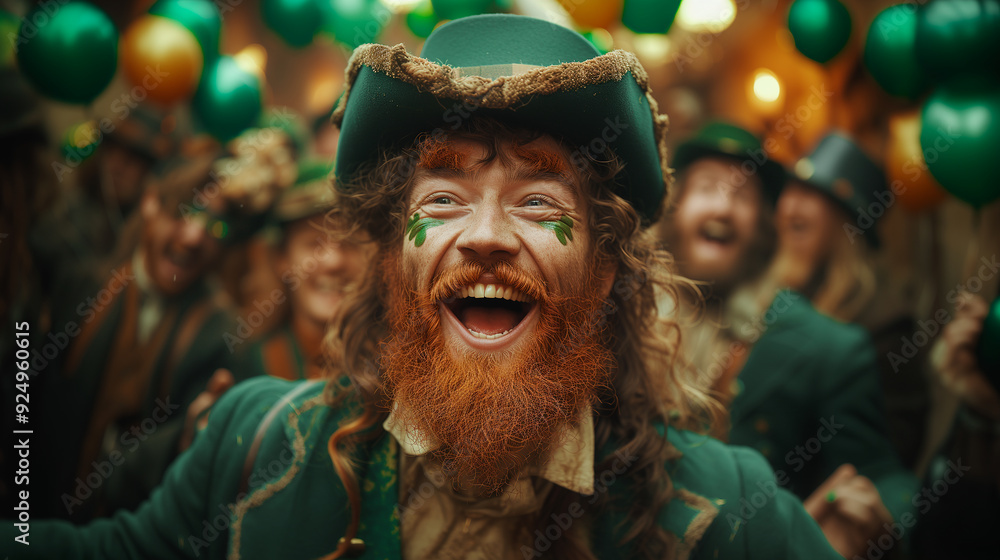 Man in green leprechaun hat smiling during St. Patrick's Day Man in green leprechaun hat smiling during St. Patrick's Day