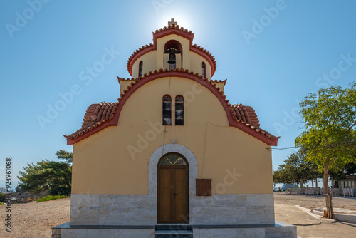 Greece Peloponnese Region Gytheio Village Colorful Houses Church and Coastline photo