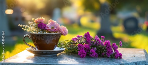 Flowers and tea presented a...
