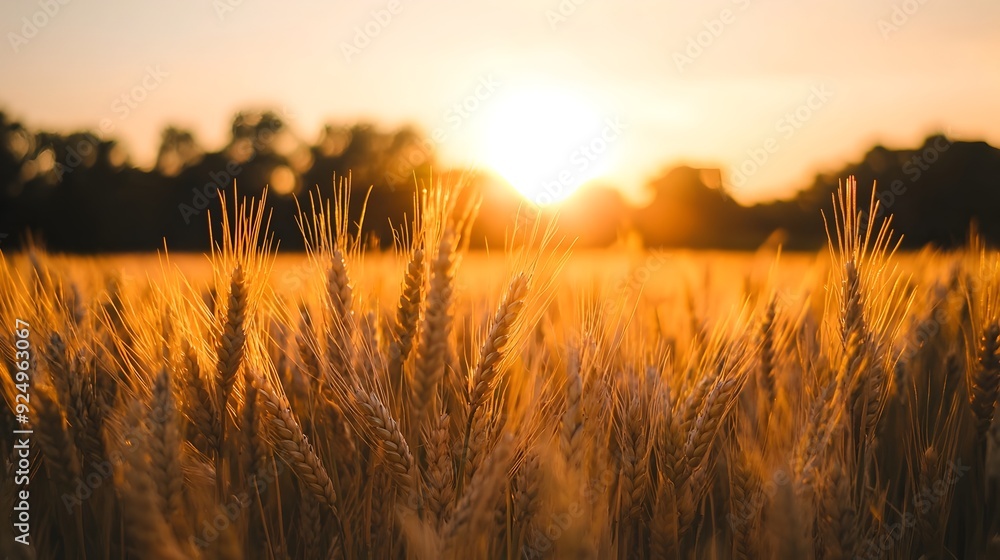 Tranquil Sunset Over a Picturesque Wheat Field Bathed in Golden Light Tranquil Sunset Over a Picturesque Wheat Field Bathed in Golden Light