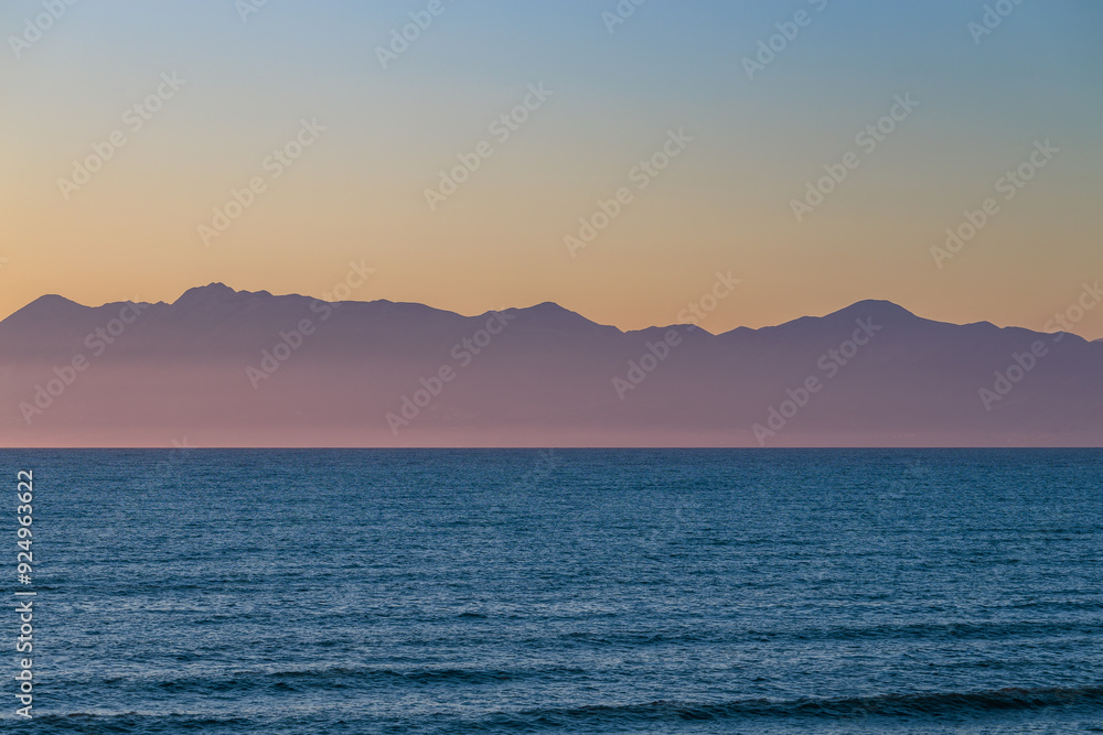 Sunset over the Ionian Sea near the town of Acharavi on the island of Corfu