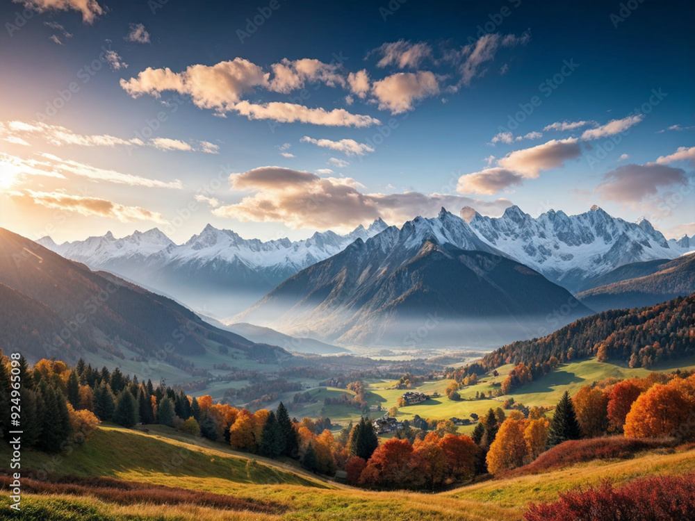 Fototapeta premium Panoramic Alpine Landscape with Autumn Colors