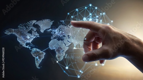 Hand touching virtual world with connection network