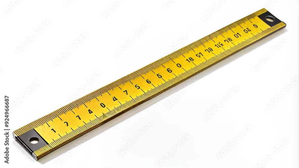 Yellow and black flexible ruler measurement tool isolated on pure white background, indicating precise length and width in inches and centimeters. Yellow and black flexible ruler measurement tool isolated on pure white background, indicating precise length and width in inches and centimeters.