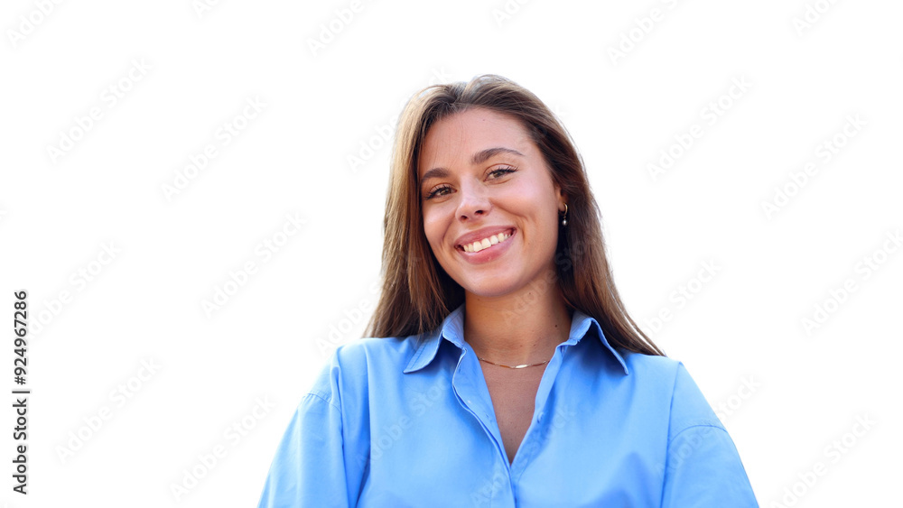 Young businesswoman stands and smiling Young businesswoman stands and smiling