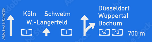 Wuppertal-Langerfeld, Autobahntafel auf Autobahn A1 auf der Höhe Sprockhövel, in Richtung Köln, Nachbildung, Zeichnung