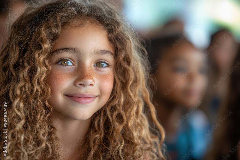 diverse classroom scene joyful curlyhaired girl engages with multicultural peers sunlight streaming through windows creating a warm inclusive learning atmosphere diverse classroom scene joyful curlyhaired girl engages with multicultural peers sunlight streaming through windows creating a warm inclusive learning atmosphere