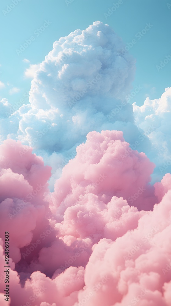 A serene sky with fluffy pink clouds, creating an ethereal and dreamy atmosphere A serene sky with fluffy pink clouds, creating an ethereal and dreamy atmosphere