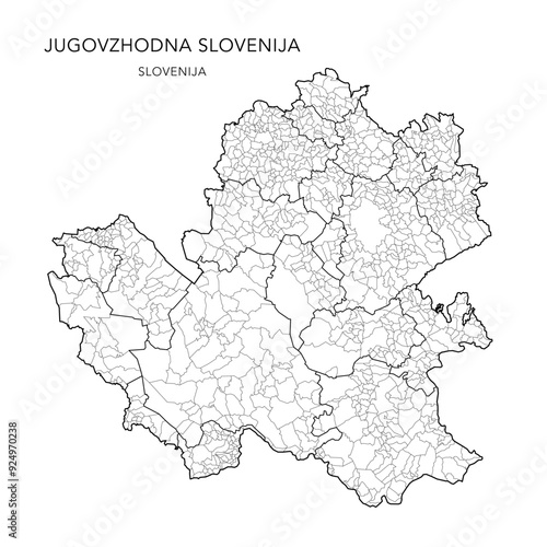 Administrative Map of the Southeast Slovenia Statistical Region with Municipalities (Občine) and Settlements (Naselja) as of 2024 - Slovenia - Vector Map