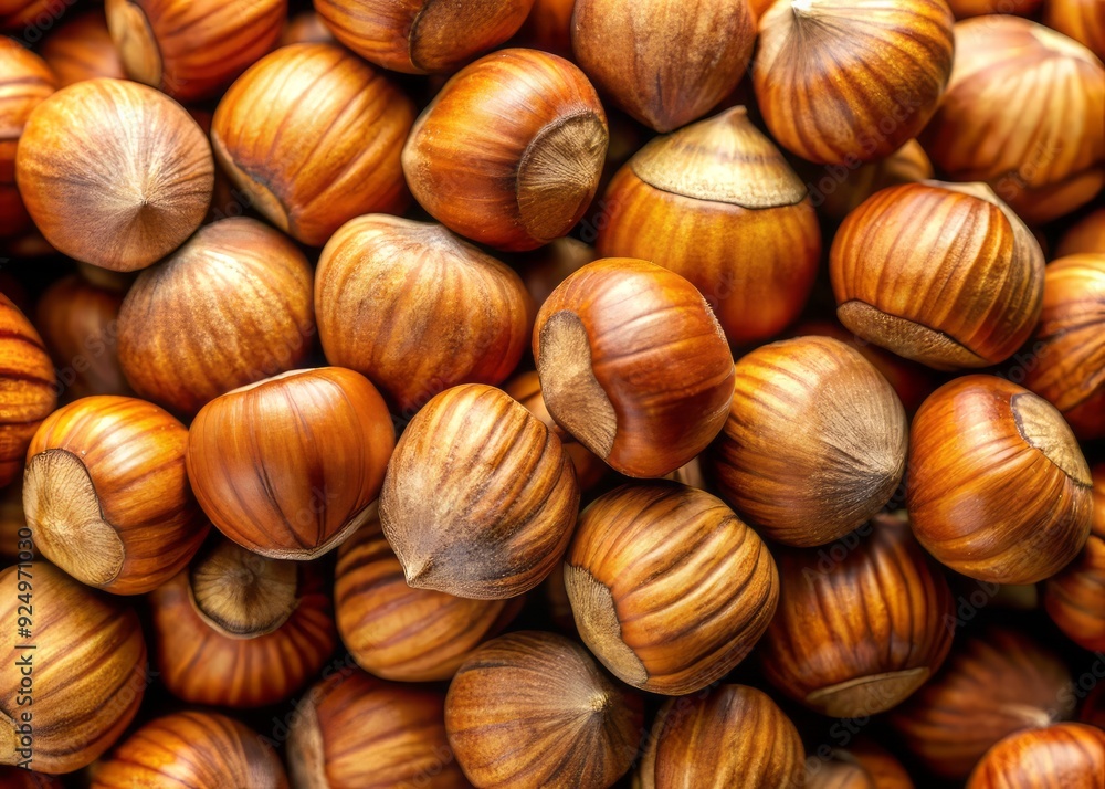 Freshly shelled Turkish hazelnuts, abundant in natural oils, rest vertically in their brown, Grooved husks, showcasing their organic, crispy, and crunchy goodness in a macro view. Freshly shelled Turkish hazelnuts, abundant in natural oils, rest vertically in their brown, Grooved husks, showcasing their organic, crispy, and crunchy goodness in a macro view.