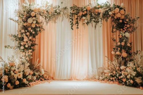 Wedding backdrop aesthetic orange pastel floral flower plant decoration background photo