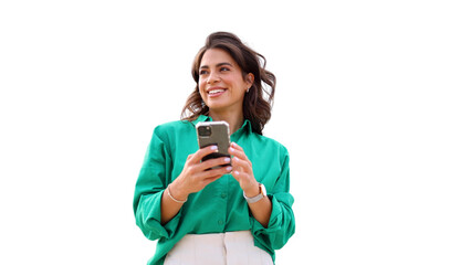 Young woman taking a city break to look at her smartphone